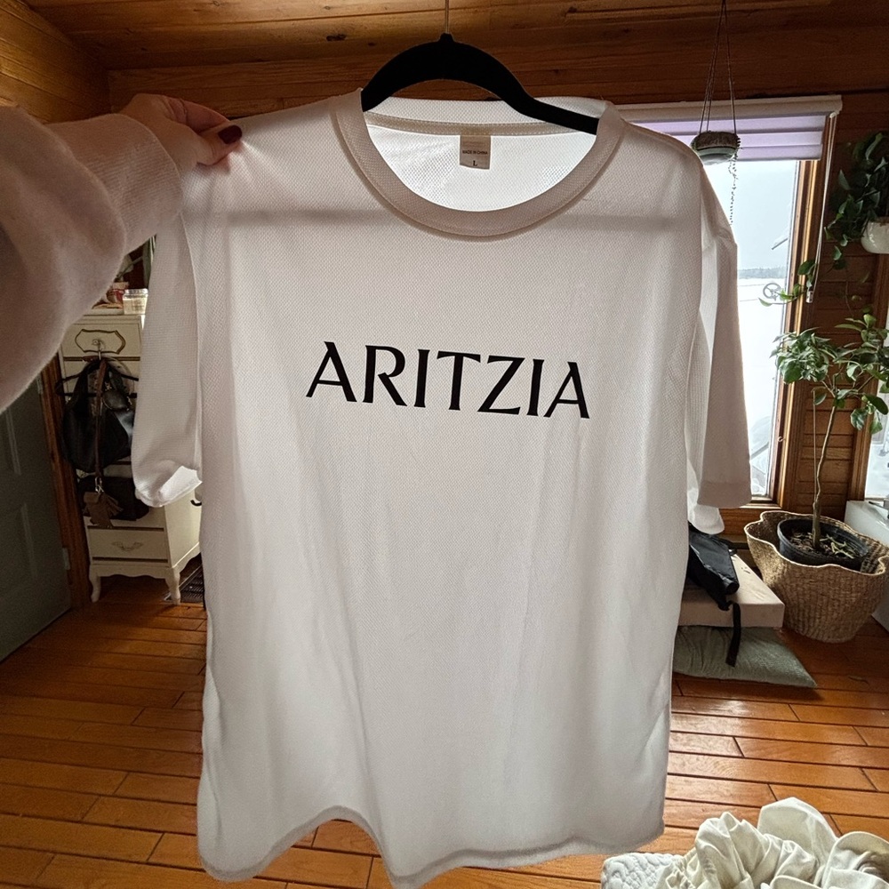Aritzia Classic White Mesh Top